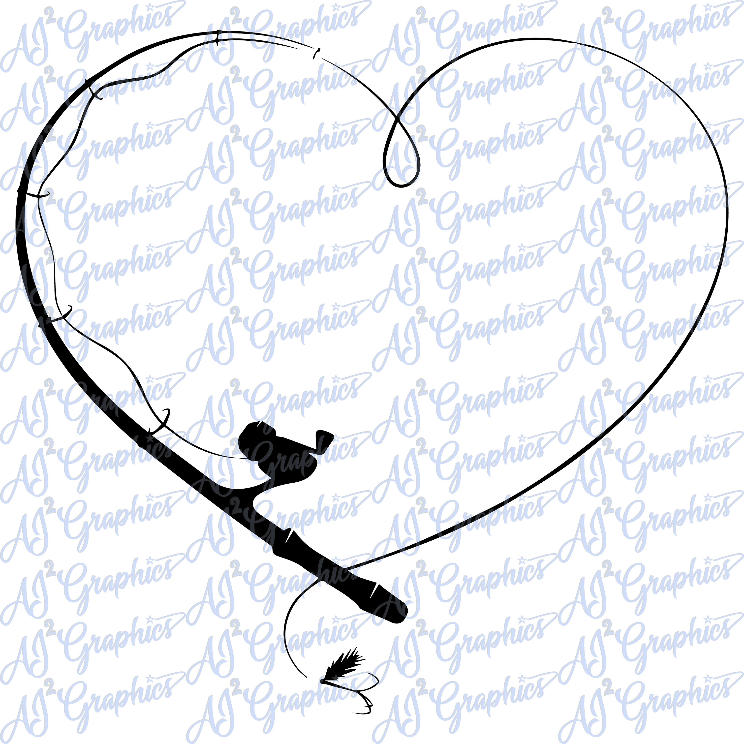 Fishing Rod In The Form Of A Heart Silhouette Royalty Free SVG