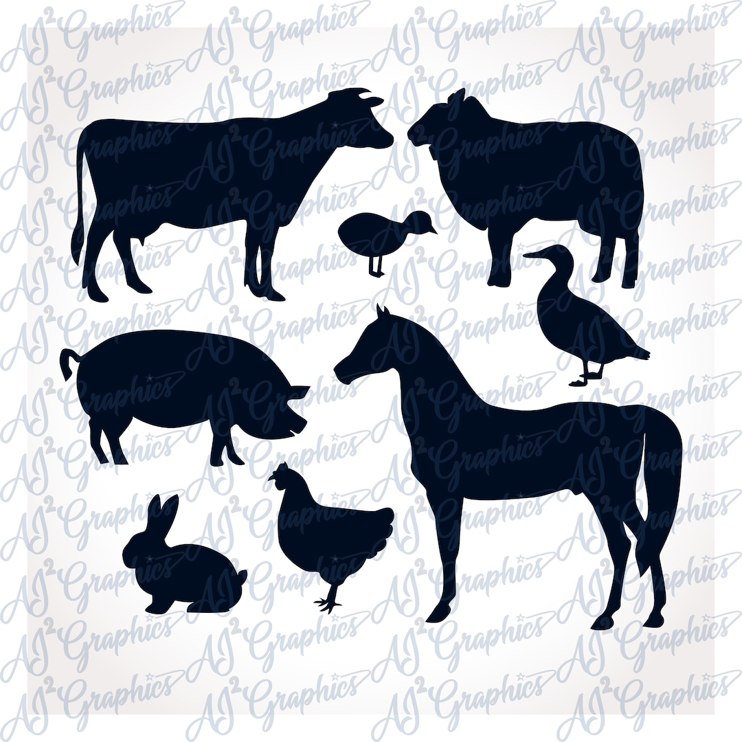 Farm Animal Silhouettes SVG, PNG, Jpeg - Etsy