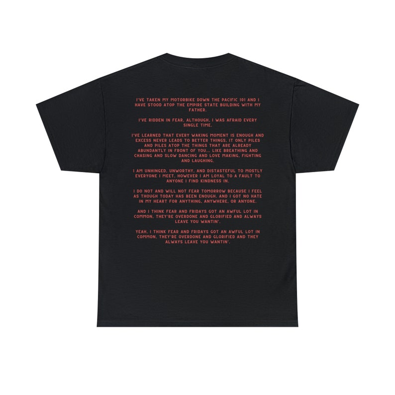 Zach Bryan Graphic T-shirt Fear and Fridays Poem Country Lyric Shirt ...