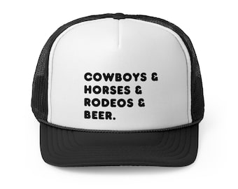 Gorra de camionero con diseño de vaqueros, caballos, rodeos y cerveza / gorra con gráfico del oeste