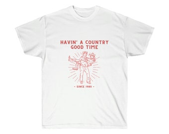 Having A Country Good Time Since 1980 Western Graphic T-shirt | Trendy Cowboys Top | Summer Country Tee | Red Vintage Style Western Shirt