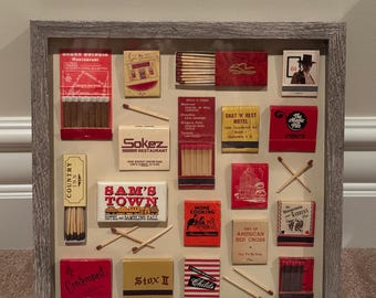 Vintage Matchbook Art Shadowbox – Handmade Memorabilia Display