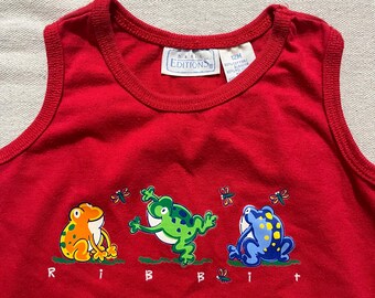 Vintage 90s Frog Tank Top: Baby Toddler Red Shirt, 12 Months