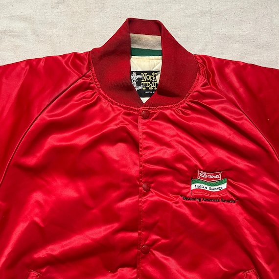 Vintage 80s 90s Klement's Italian Sausage Milwaukee Wisconsin Satin Jacket Red XL