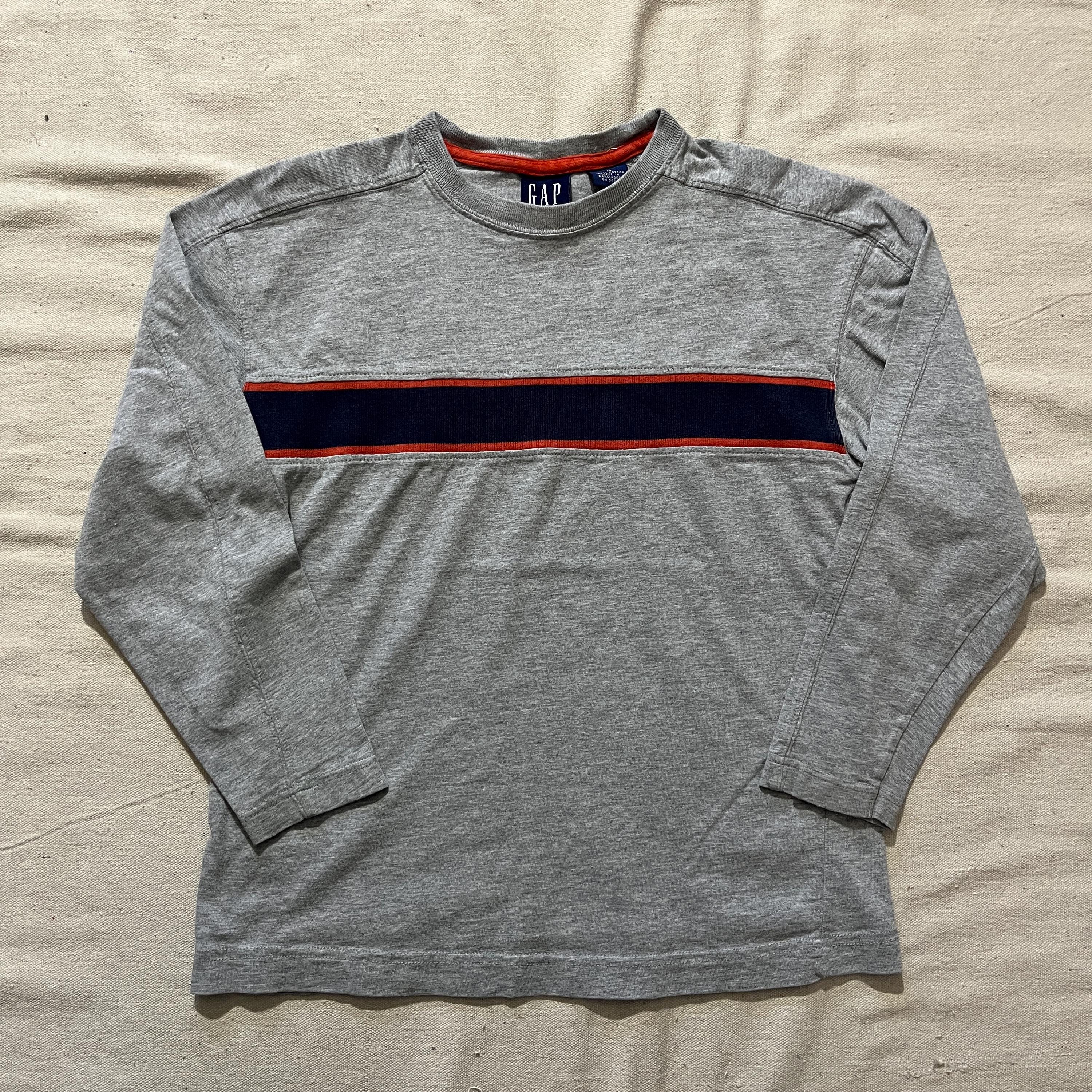 Vintage 00s Y2K Kids Youth Gap Striped Longsleeve T-shirt Gray