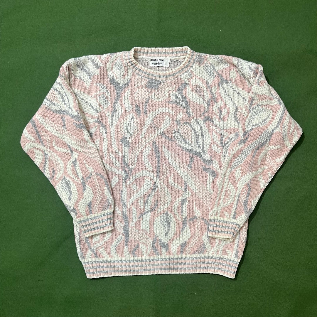 Vintage 80s/90s Alfred Dunner Patterned Knit Pullover Sweater Pink Gray Medium