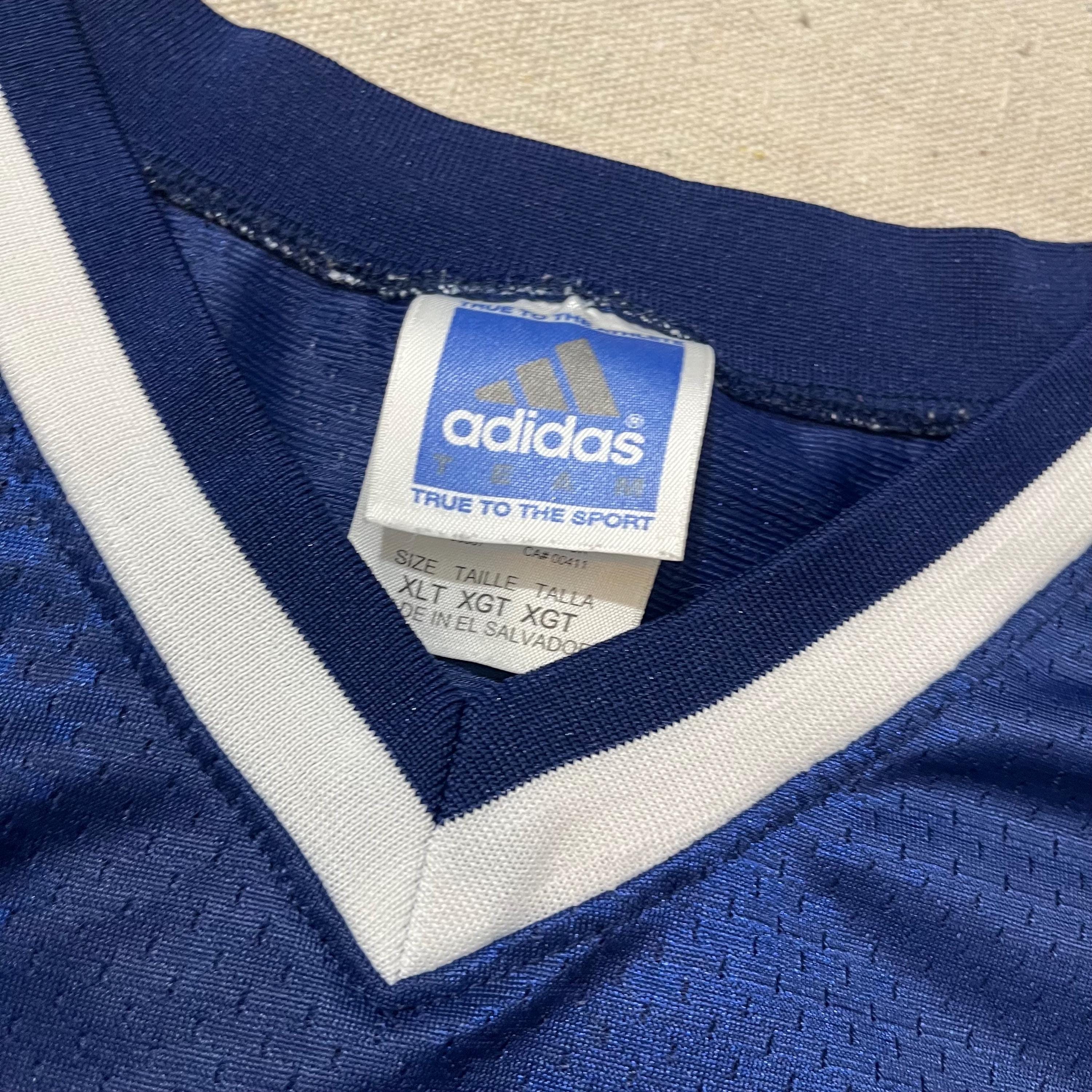 Vintage 90s Adidas Basketball Jersey Navy Blue White XL Tall