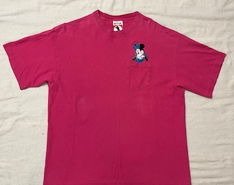 Maglietta vintage anni '90 Disney Minnie Mouse con tasca ricamata, rosa L/XL