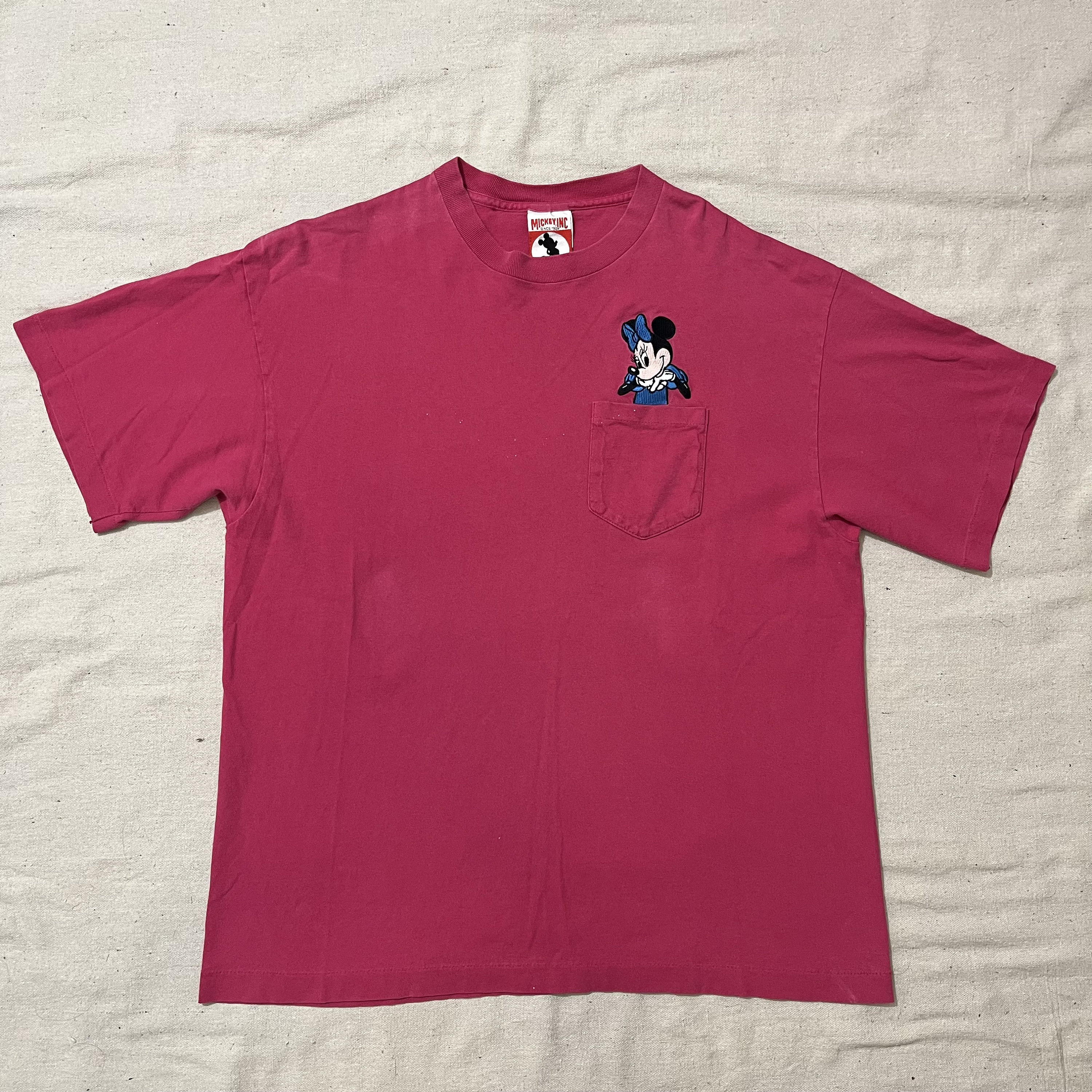 Vintage 90s Disney Minnie Mouse Pocket Embroidered T-shirt Pink L 