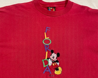 Vintage 90s Disney Mickey Mouse Florida Tourist Travel Souvenir Graphic T-Shirt Red Large