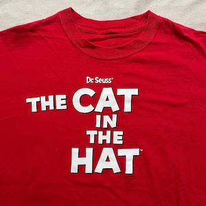 Vintage 00s Y2K Dr. Seuss Cat in the Hat Movie Book Promo Grafik-T-Shirt Rot groß