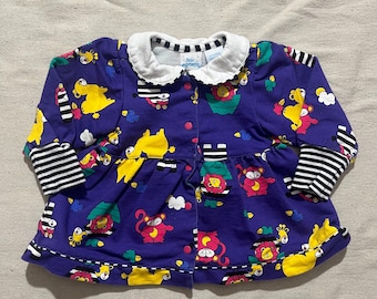 Vintage 90s First Moments Noah's Ark Baby Girl Dress: Purple Giraffe Lion (6-9 Months)