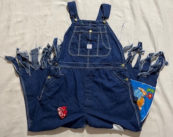 Vintage 60s/70s Big Buck Sanforized Denim Overalls Patches Repairs Flaws Blue Medium