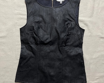 Vestido vintage Y2K para mujer, estilo cabujón de cuero con cremallera en la espalda, color negro, talla 4