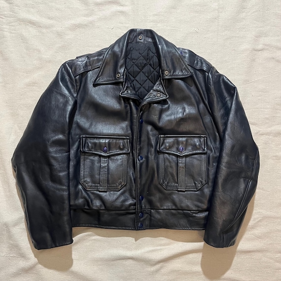 Vintage 80s Chicago Cop Shop Police Leather Jacket Black