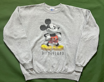 Vintage 00s Y2K Disneyland Mickey Mouse Graphic Crewneck Sweatshirt Gray Large