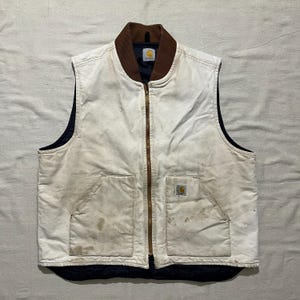 Vintage 00-tals Y2K-sliten, sliten Carhartt-arbetsväst, beige brun, storlek XL/XXL