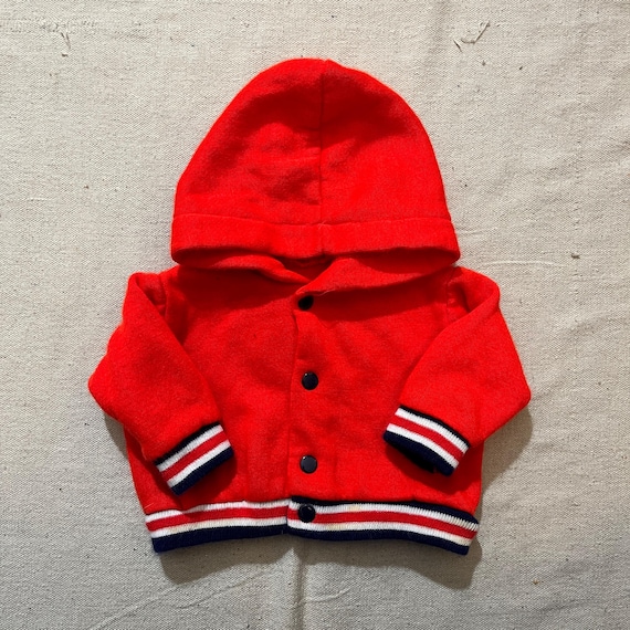 Vintage 80s Kids Baby Toddler Polyester Hoodie Red Newborn