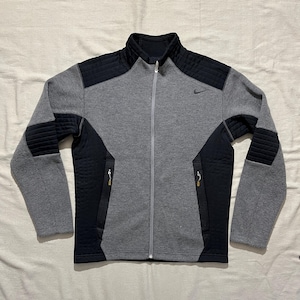 Vintage 90s 00s Y2K Nike Patch Athletic Zip Up Knit Sweater Jacket Gray Large