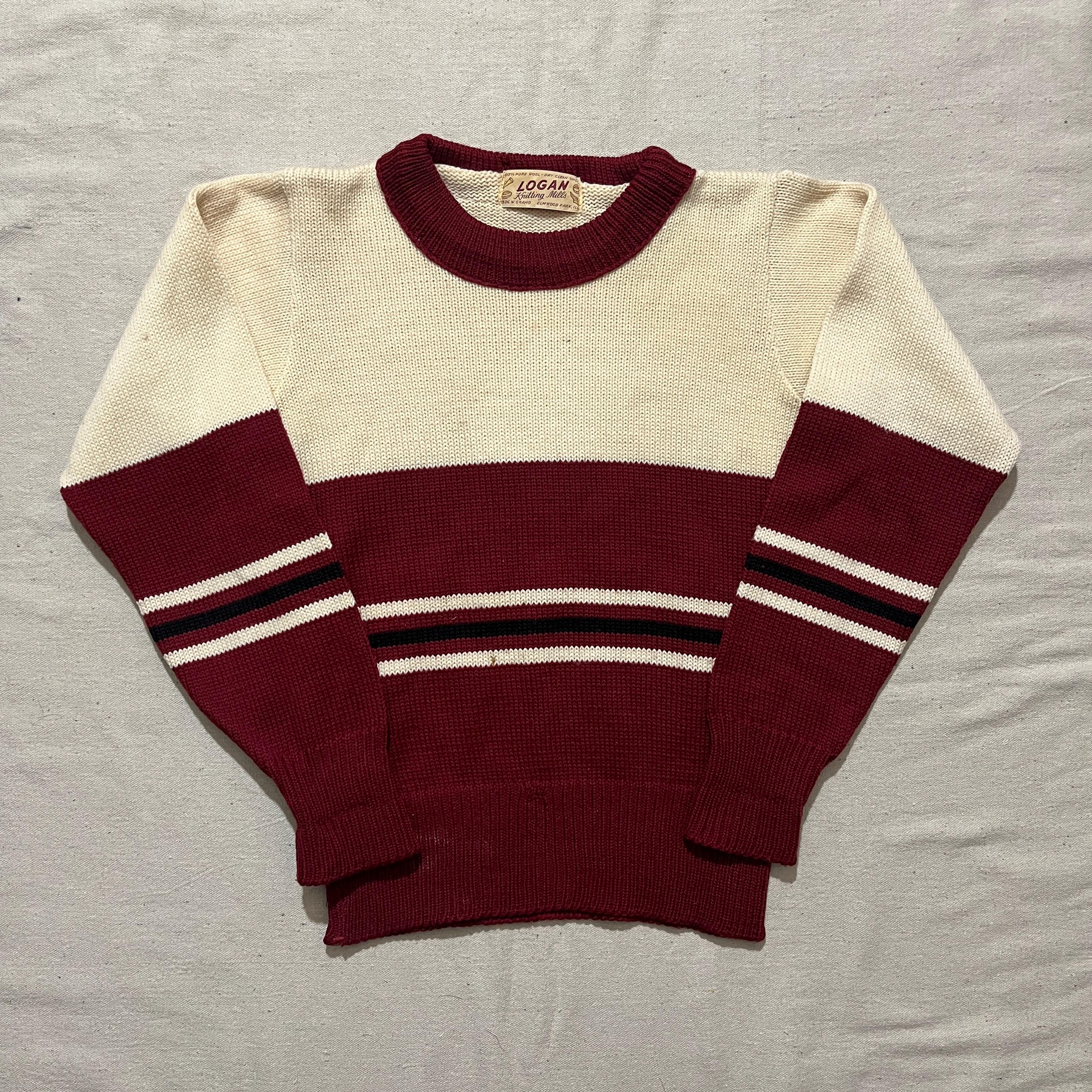 Vintage 60s 70s Logan Knitting Mills Sweater Wool Striped Knit Red