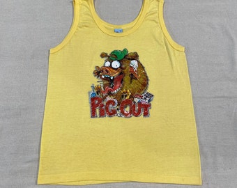 Vintage 70s/80s “Pig Out” Iron On Tank Top Graphic Shirt Medium