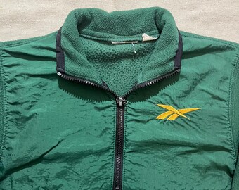 Vintage 90s Kids Youth Reebok Fleece Sweater Jacket Zip up Green