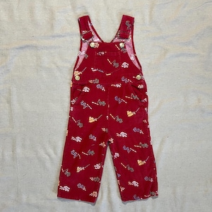 Vintage Corduroy Overalls: 70s Kids Car & Truck Print - Size 2T