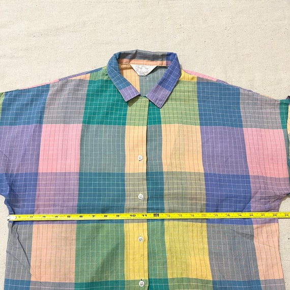 Vintage 80s Women’s Pastel Plaid Button Down Shir… - image 2