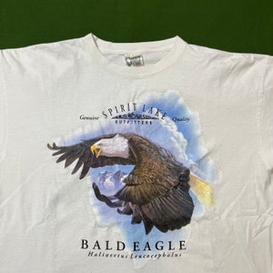 Vintage 90s Spirit Lake Outfitters Bald Eagle Animal Nature Graphic T-Shirt White XL