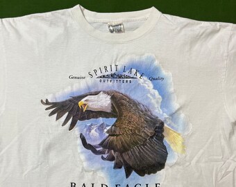 Vintage 90s Spirit Lake Outfitters Bald Eagle Animal Nature Graphic T-Shirt White XL