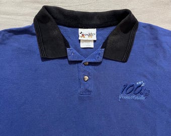 Vintage 00s Y2K Disney Disneyworld 100 Years of Magic Polo Shirt Blue XXL 2XL