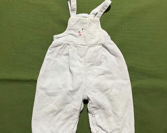 Vintage 70s 80s Kids Baby Toddler Corduory Overalls Embroidered Light Blue Size 12-24 Months
