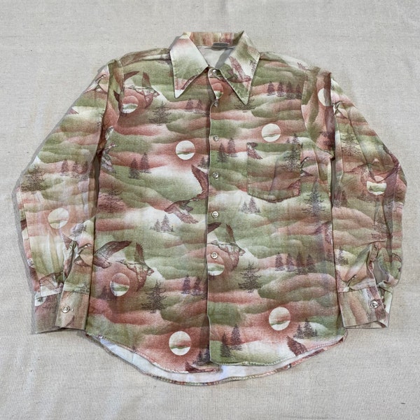 Vintage 70s Montgomery Ward Duck Button Shirt Small