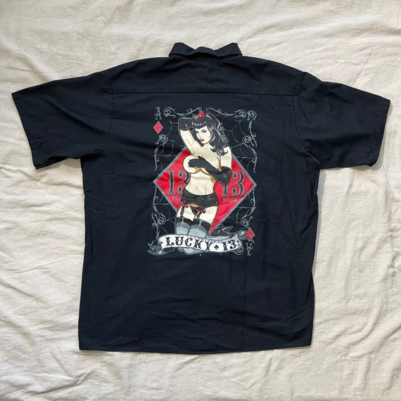 Vintage 00s Y2K Lucky 13 Biker “pin up Girl” Button Down