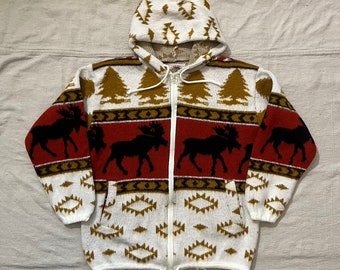 Chaqueta con capucha y cremallera Earth Ragz "Moose" de los años 90, talla pequeña