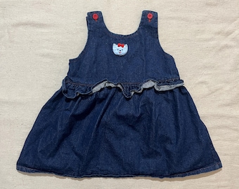 sears denim dress VTG 70s Landlubber Style Sears Denim Apron Pinafore Dress Bib Overall Jumper 9