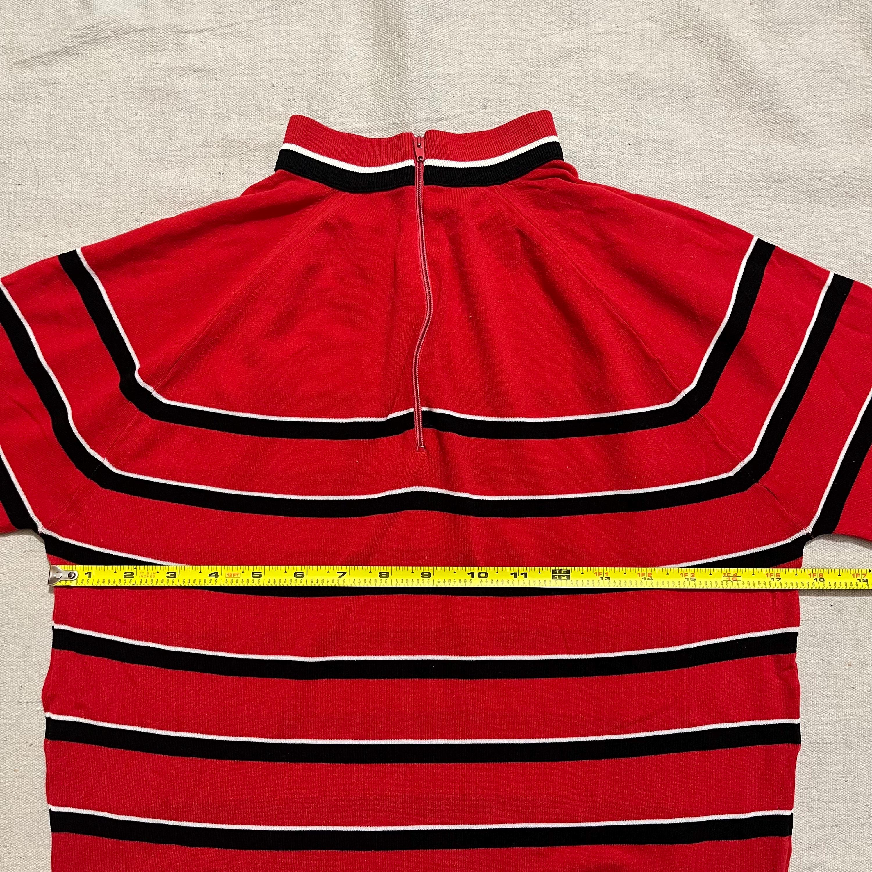 Vintage 70s/80s Striped Longsleeve Quarter Zip Knit Shirt Red