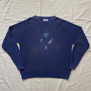 Vintage 90s Izod Golf Golfing Knit Sweater Blue Medium