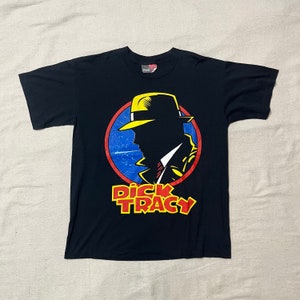 Vintage jaren 80 Disney Dick Tracy Movie Cartoon grafisch T-shirt zwart groot