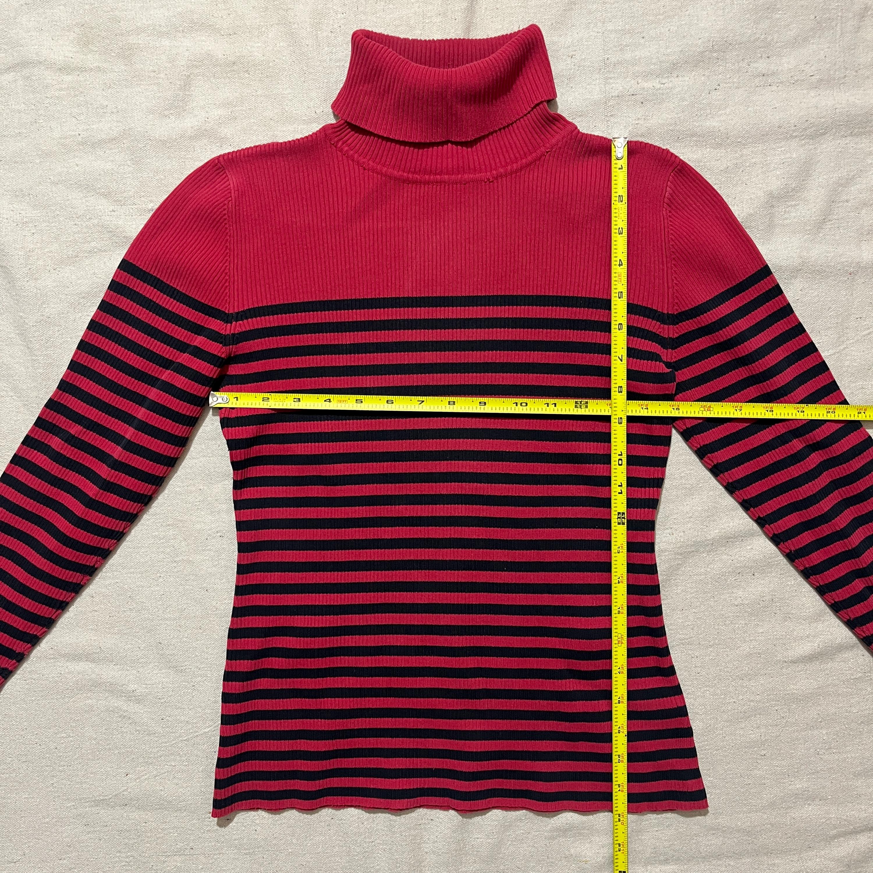 Vintage 00s Y2K Liz Claiborne Turtleneck Sweater Striped Red Black 