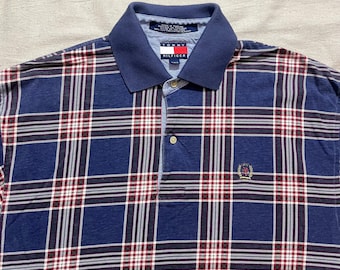 Camisa polo xadrez Tommy Hilfiger vintage dos anos 90, tamanho médio.