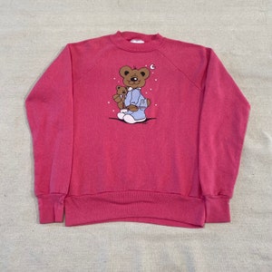 Vintage 90s Kids/Youth Teddy Bear Sleep Nighttime Moon Stars Crewneck Sweatshirt Pink Large