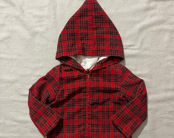 Vintage 70s 80s Kids Baby Toddler Plaid Patterned Corduroy Zip Up Jacket Red Size Newborn