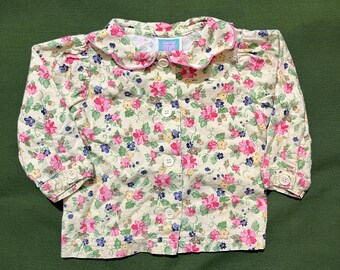 Vintage 90s Little Me Blouse Top Shirt Floral Flower Girls White Pink Girls Baby Toddler 6 Months