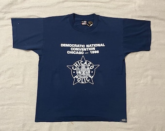Vintage 90s CPD Chicago Police Department Quote Graphic T-Shirt Navy Blue Large