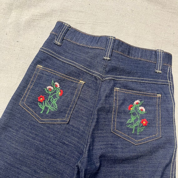 Vintage 70s Kids/Youth Flared Polyester Jeans Flo… - image 2