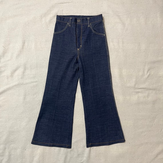 Vintage 70s Kids/Youth Flared Polyester Jeans Flo… - image 3