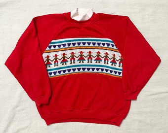 Vintage 80s/90s Cross Stitch Grandma Style Crewneck Sweatshirt Red Medium
