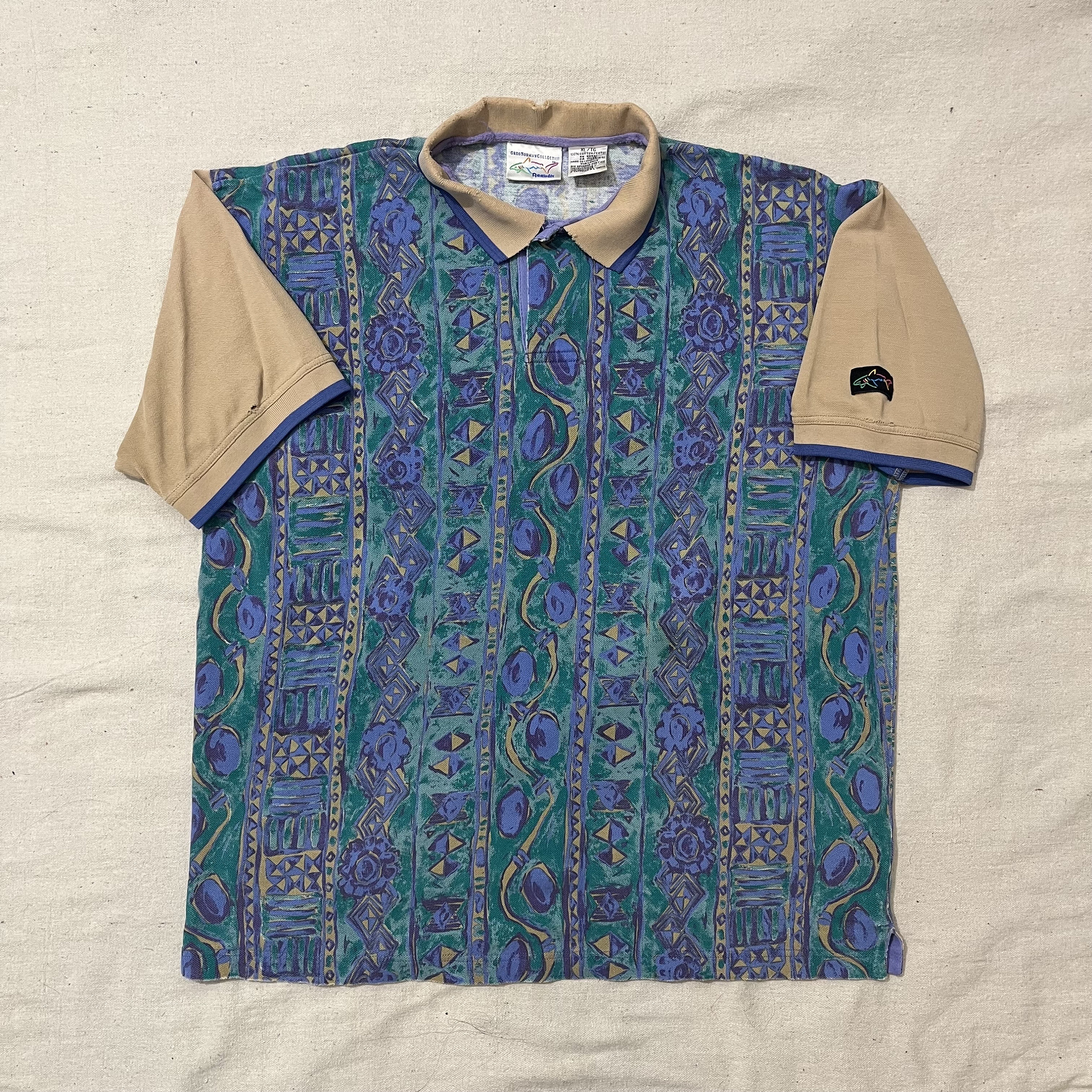 Vintage 90s Greg Norman Reebok All Over Print Polo Button Down 