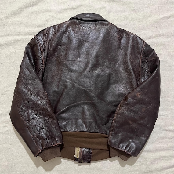 Vintage 60s/70s Brown Leather Aviator Bomber Jacket - Size